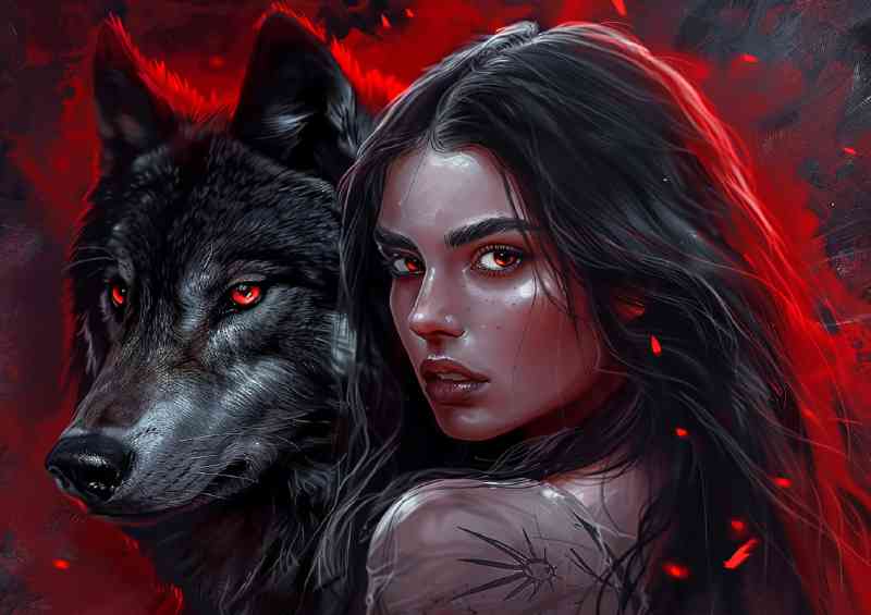 Lady and the black wolf red eyes | Poster