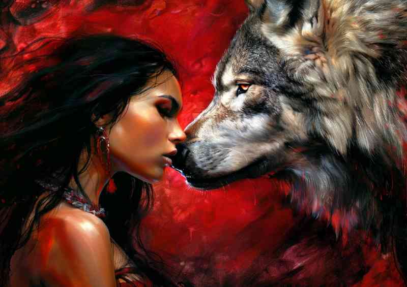 Lady loving her wolf | Metal Poster
