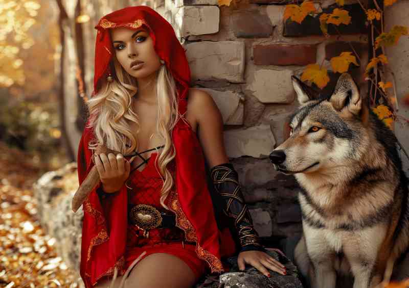 Red riding hood andteh grey wolf | Metal Poster