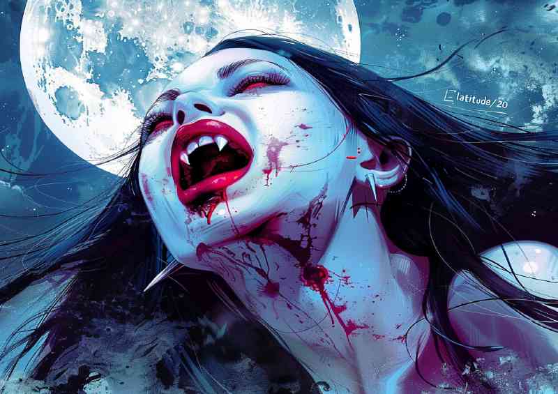Vampire woman full moon and fangs | Di-Bond