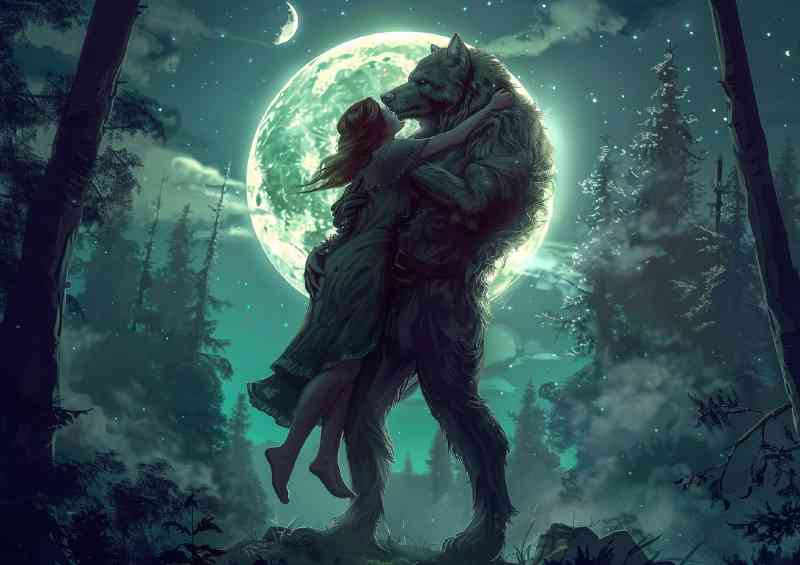 Werewolf carrying lady at night | Di-Bond