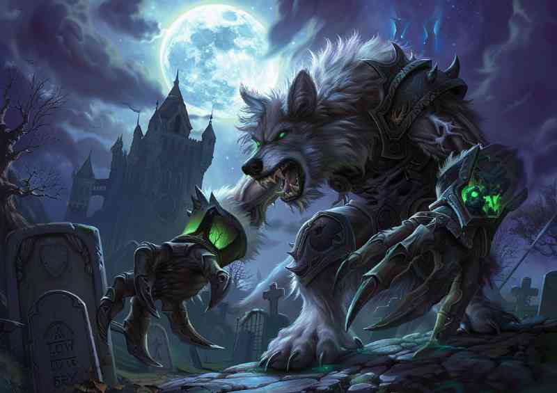 White wolf glowing green eyes | Metal Poster