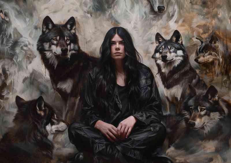 Woman with her wolf pack | Metal Poster
