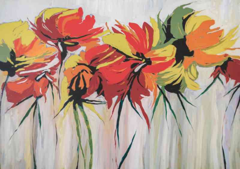 Colourful painted flowers in a row | Poster