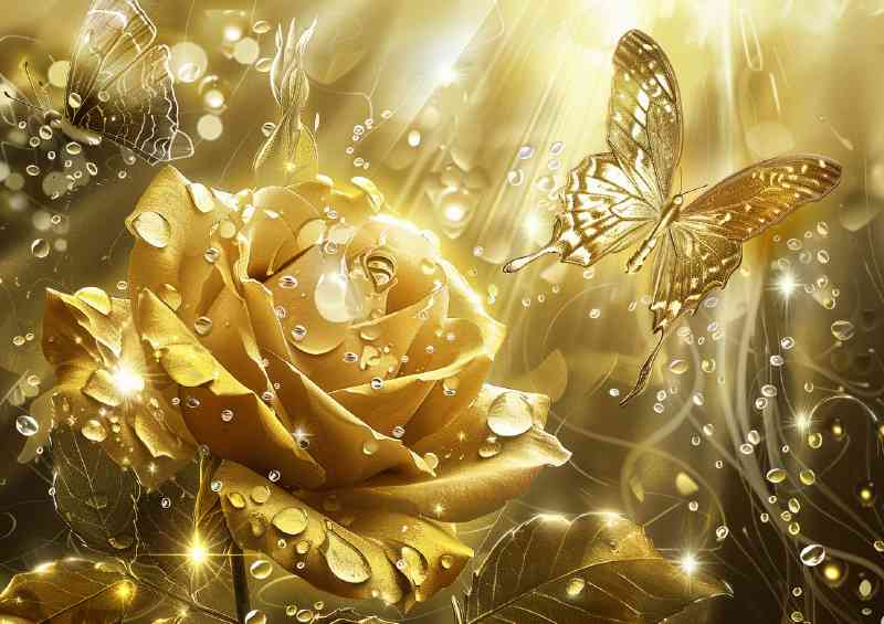 Gold rose with water droplets | Di-Bond