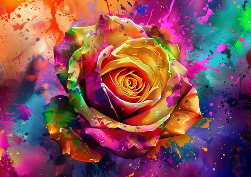 Painted style colourful rose splash | Metal Poster