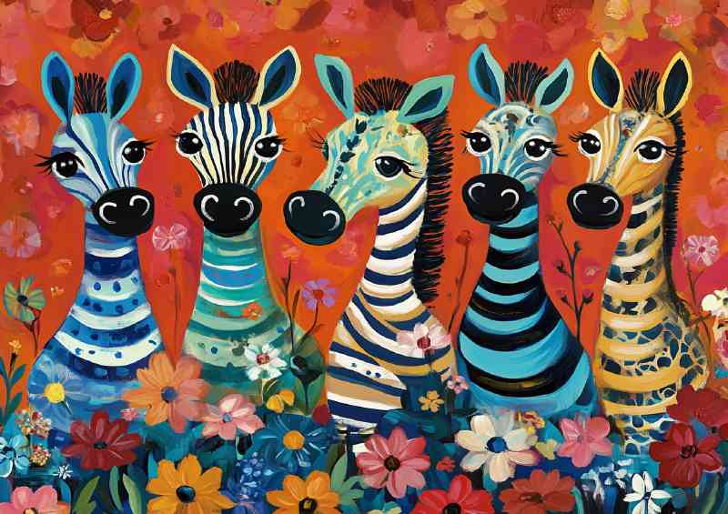 Colourful abstract zebras art | Metal Poster