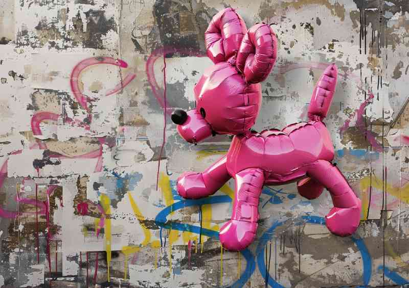 Flying pink ballon dog | Metal Poster