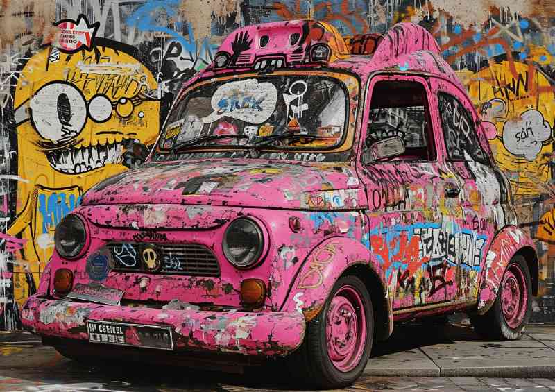 Little pink street car | Metal Poster