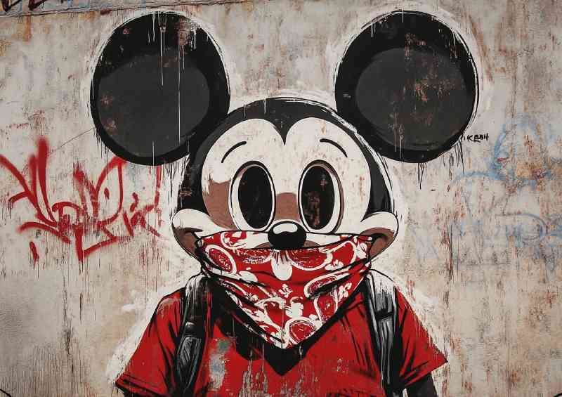Street mouse with red bandana graffiti | Poster