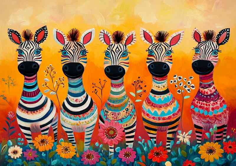 Whimsical zebras in different colours | Metal Poster