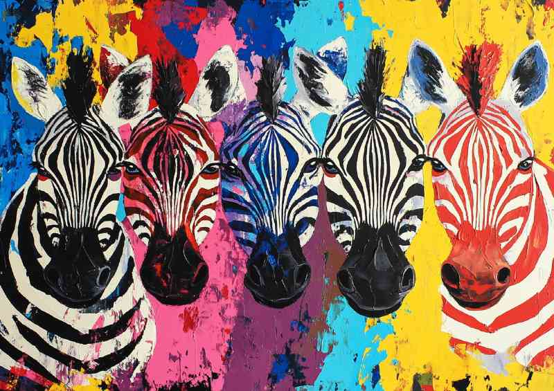 Zebra heads in a colourful pallet | Canvas