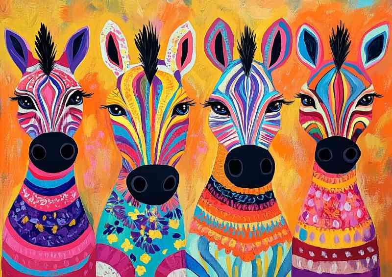 Zebras ink art family | Metal Poster