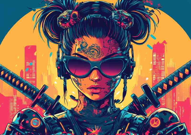 Cyberpunk samurai woman in the city | Di-Bond