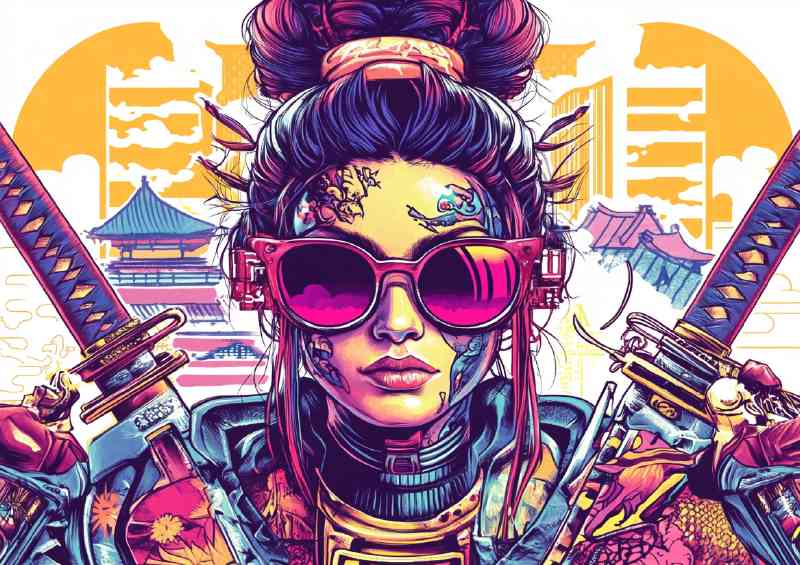 Cyberpunk samurai woman with big hair | Metal Poster