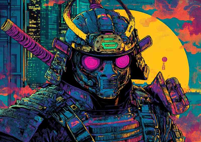Samurai cyberpunk in the city | Metal Poster