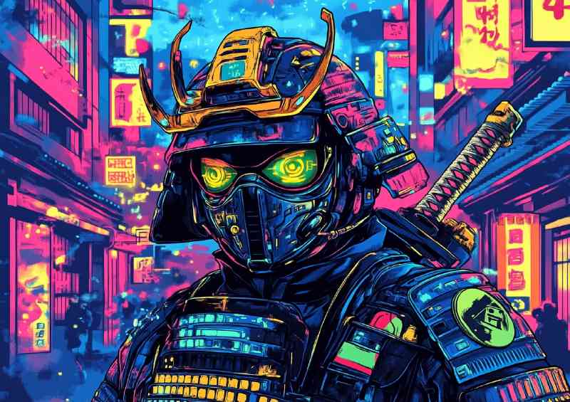 Samurai cyberpunk with a full face mask | Metal Poster