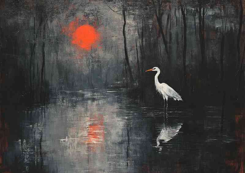 Abstract Heron on the edge of the lake | Poster