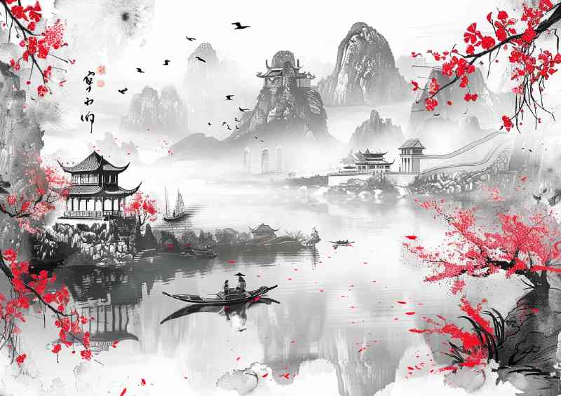 Chinese ink Life on the lake | Poster