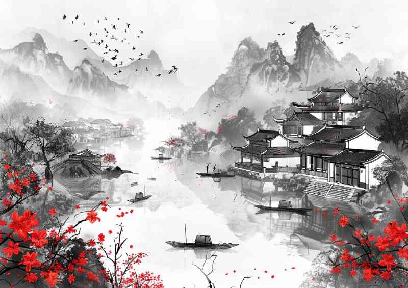 Chinese ink floating down the river | Poster