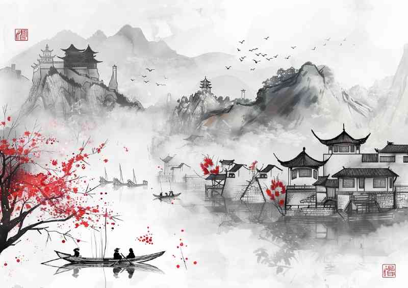 Chinese ink mountains and homes | Di-Bond