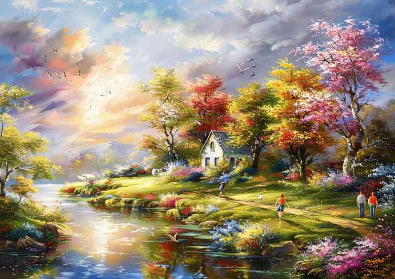Idyllic painted little stream scene | Canvas
