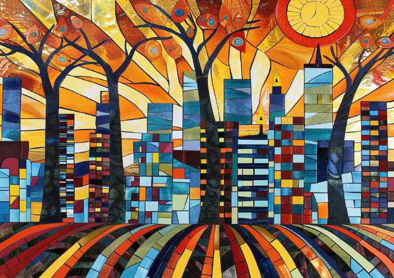 Straight lines stained glass village | Di-Bond