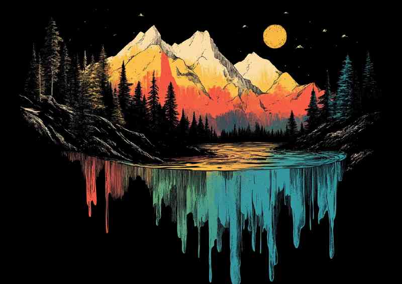 Clolourful lake and mountains | Metal Poster