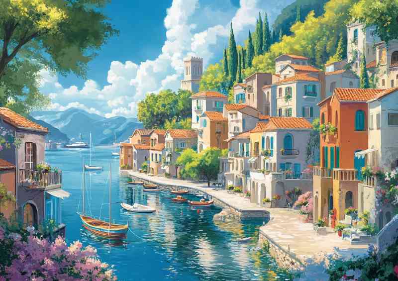 Mediterranean coastal village port | Canvas
