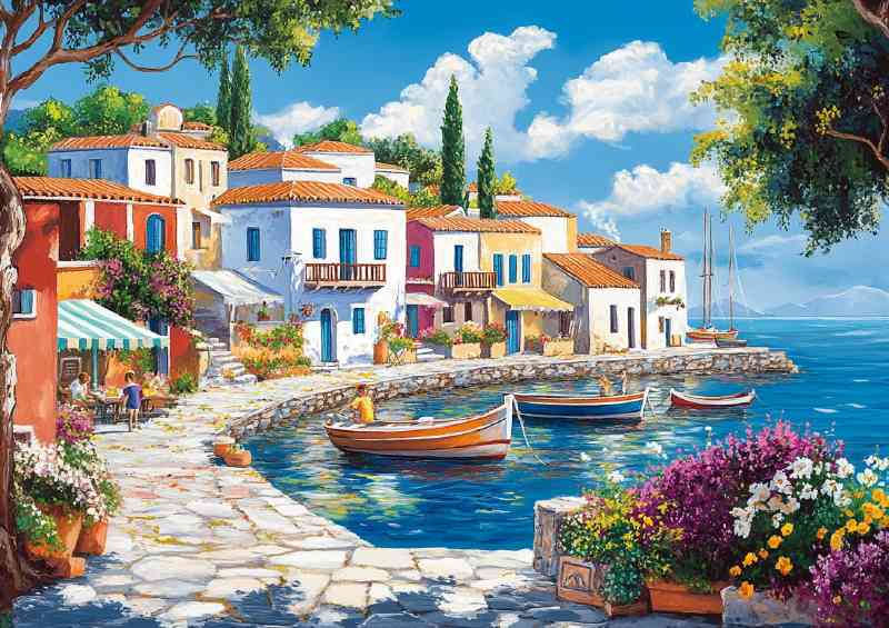 Picturesque Mediterranean coastal town boats | Di-Bond