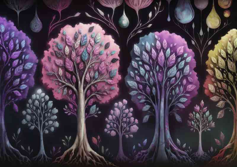 A mystical and dreamy image of a series of trees | Poster