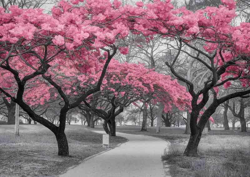 A serene park setting dominated in pink blossom | Canvas