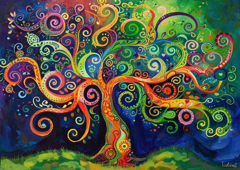 An elaborate tree colour swirls | Canvas