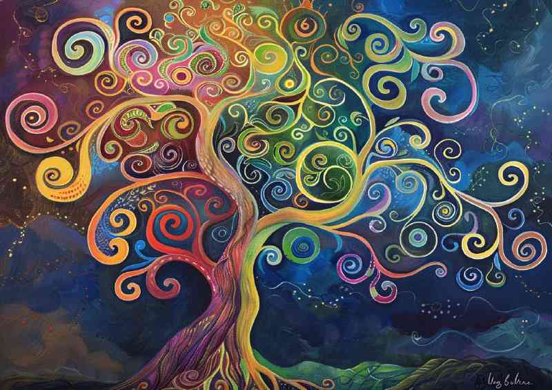 An elaborate tree with colorful swirls | Poster
