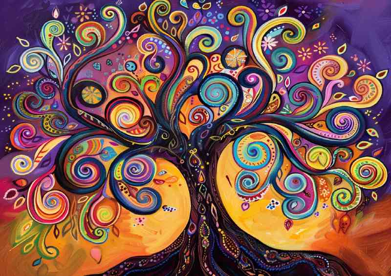 An elaborate tree with colorful swirls full colour | Metal Poster