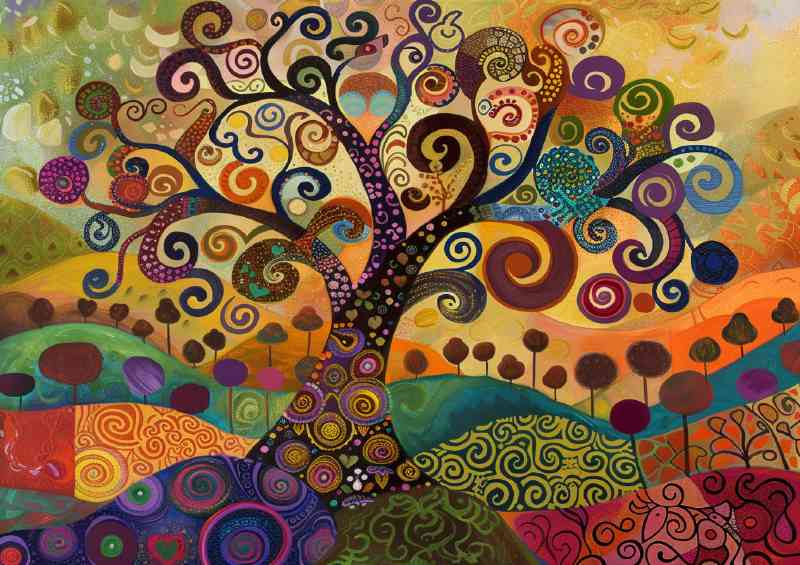 An enchanting tree with swirling branches in full colour | Metal Poster