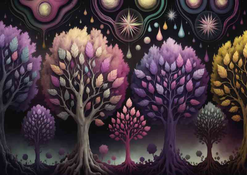 Dreamy image of a series of trees abstract style | Metal Poster