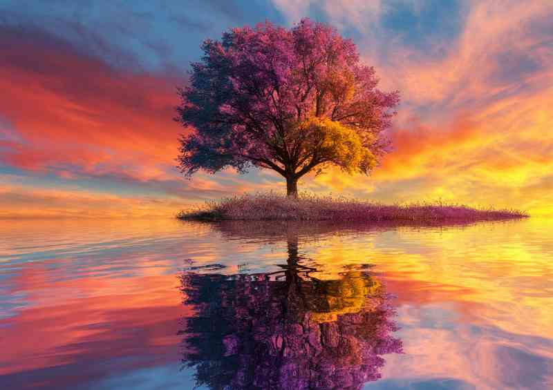 Dreamy tree reflects in teh lake | Metal Poster