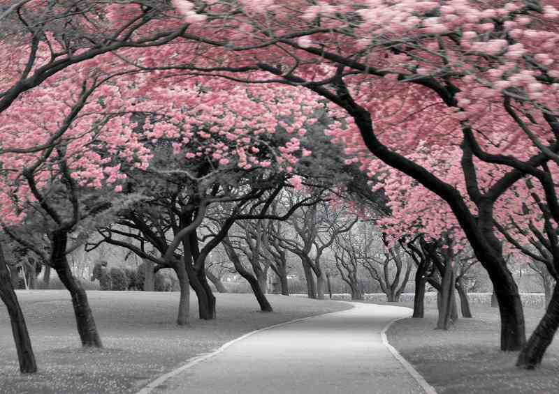 Parkway path in blossom trees | Canvas