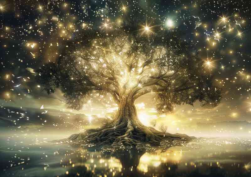 Tree of life with glowing leaves | Metal Poster