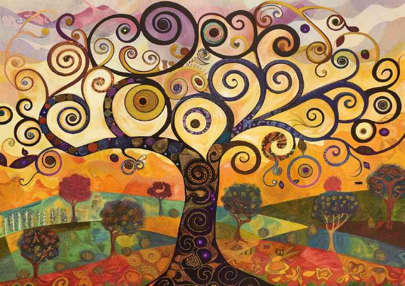 Whimsical swirly tree top of the hill | Metal Poster