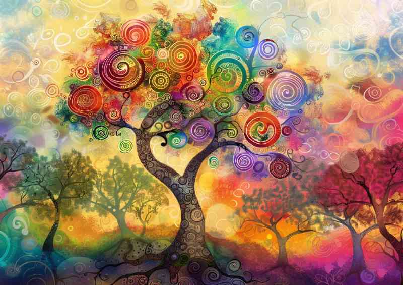 Whimsical tree with swirls and colours | Canvas