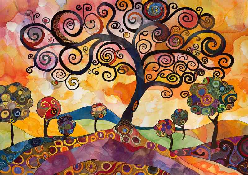 Whimsical tree with swirls and spirals | Poster