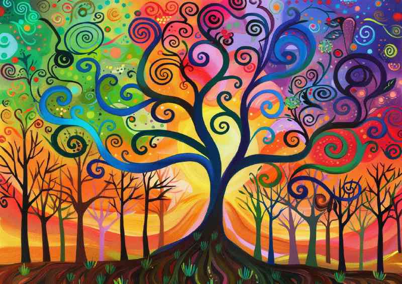 Whimsical tree with vibrant swirls and spirals | Di-Bond