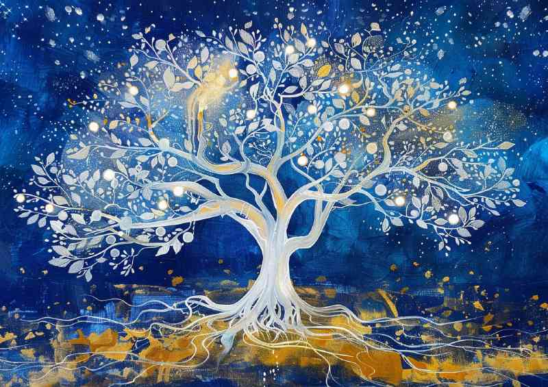 White tree of life with glowing fruit | Canvas