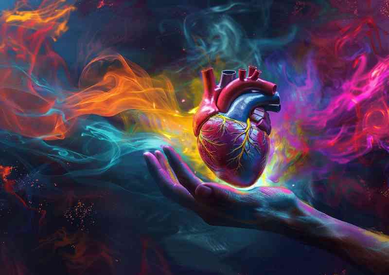 Hand holding a heart colourful | Metal Poster