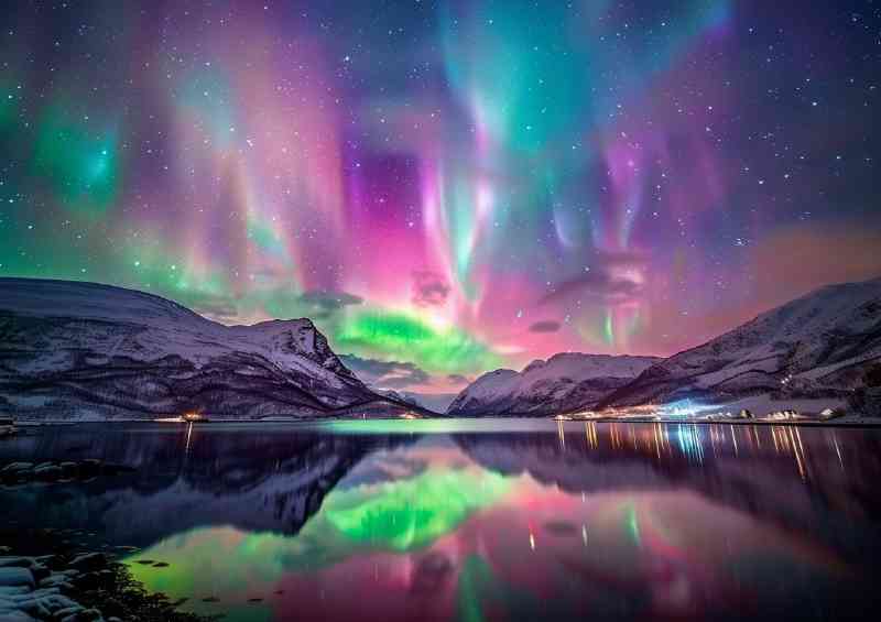 Stunning photograph of the Northern Lights reflective | Metal Poster