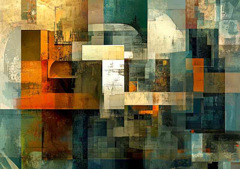 Abstract digital art of fragmented cubes | Poster