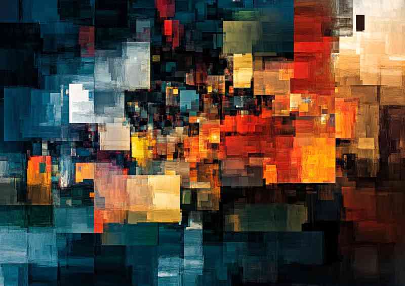 Abstract digital art of fragmented cubes in various colours | Poster