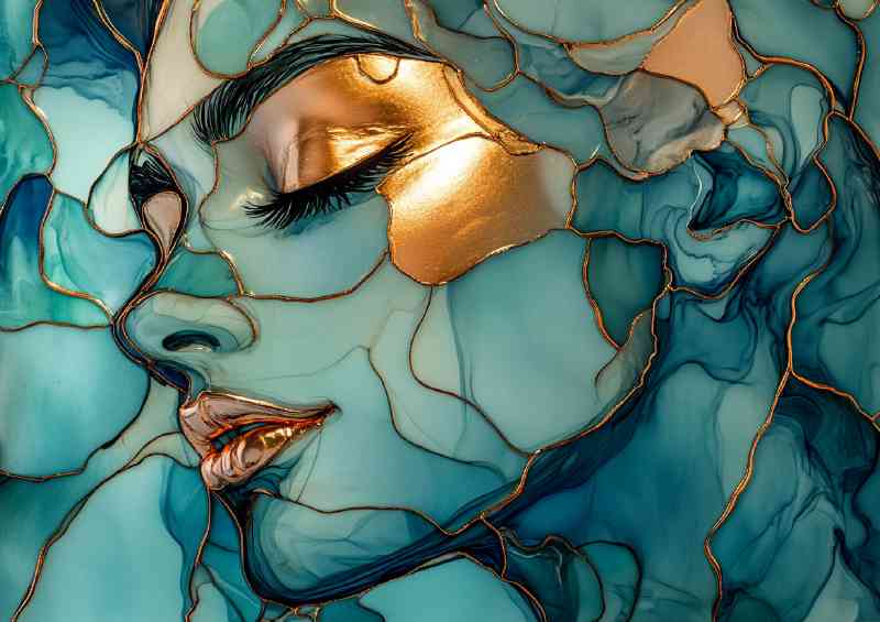 Alcohol ink with thin gold or copper metallic lines | Di-Bond